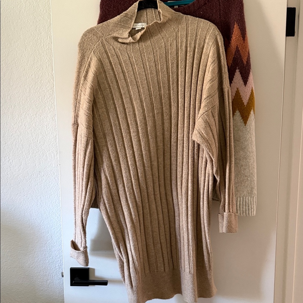 Top Shop Tan Ribbed Knit Sweater Dress - Sz 4-6